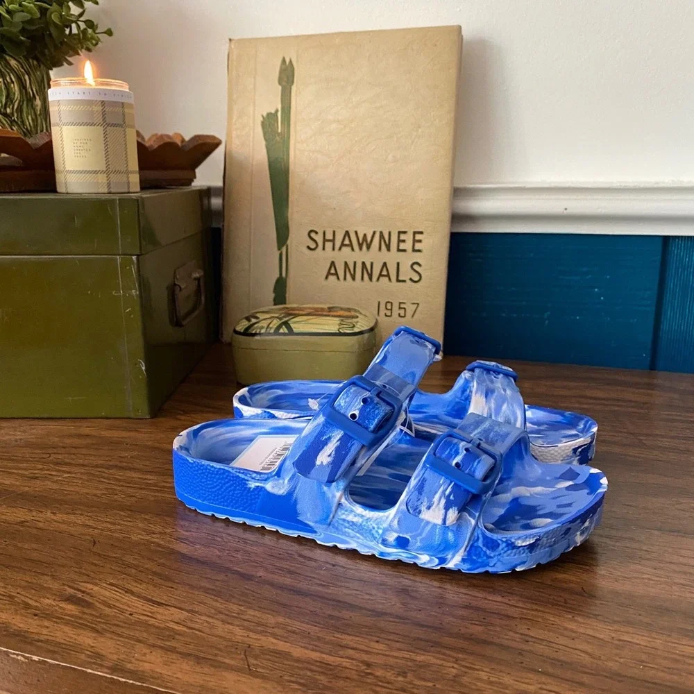 Cat & Jack Boys Blue Marble EVA Two-Strap Slide Sandals Size 13 NWT Water Shoes